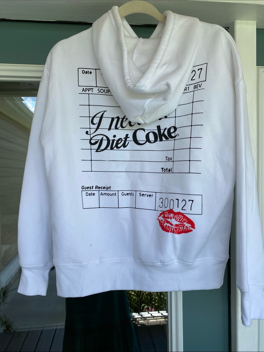 White Graphic Hoodie with Red Lip Print